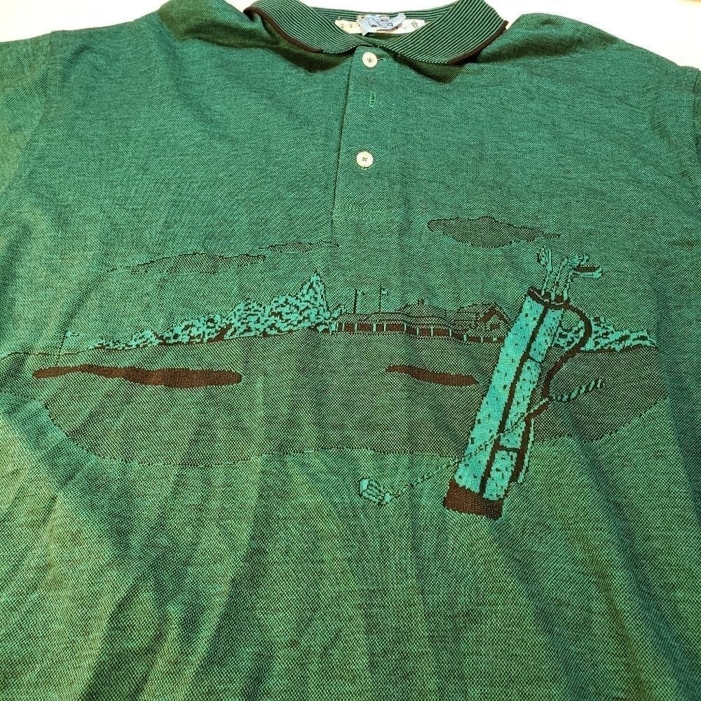 Pro Celebrity Polo Golf Scene Front Back Teal Green size Large